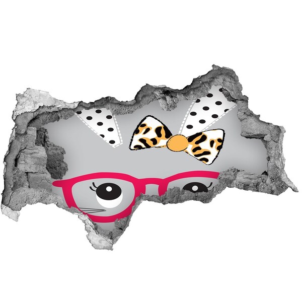 Autocolant de perete gaură 3D Iepure cu ochelari
