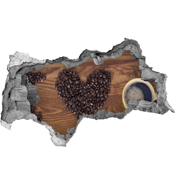 Autocolant de perete gaură 3D Cafea și o inimă de boabe