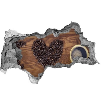 Autocolant de perete gaură 3D Cafea și o inimă de boabe