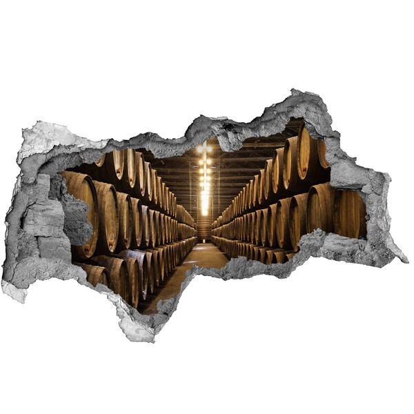Autocolant de perete gaură 3D Interiorul unei crame cu butoaie