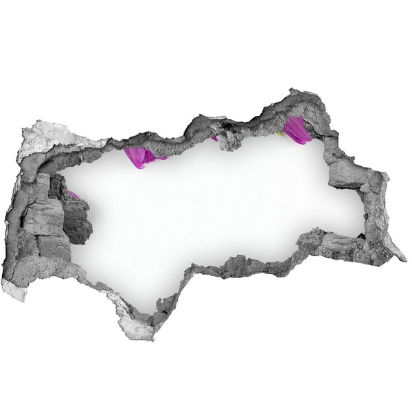 Fototapet un zid spart cu priveliște Flori care se scurg prin perete