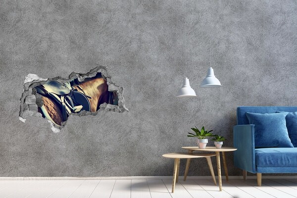 Fototapet 3D gaură în perete Un cal împușcat din spatele unui zid