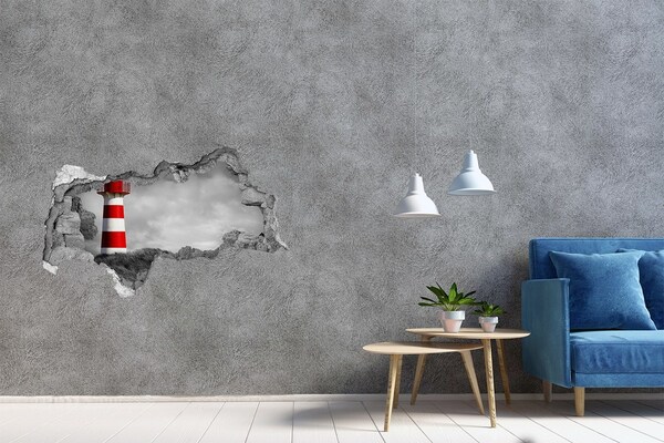 Fototapet un zid spart cu priveliște Farul în nori