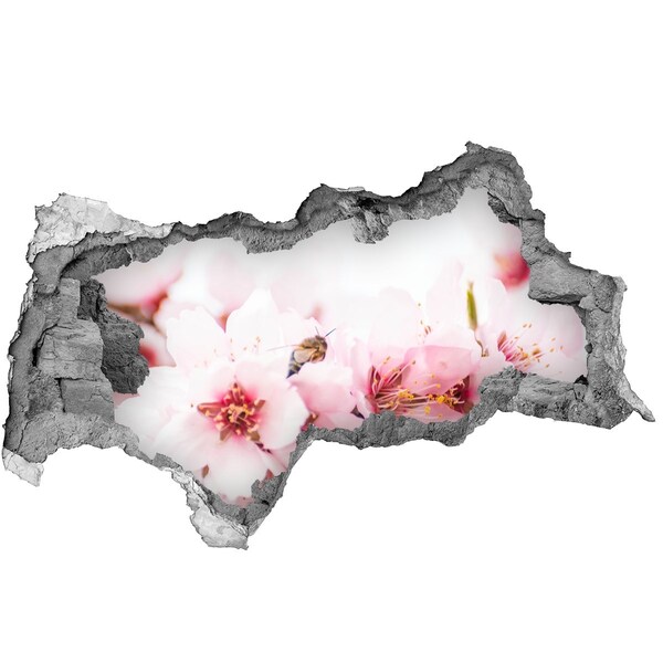 Autocolant de perete gaură 3D Flori de cireș cu o albină