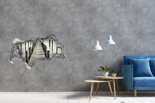 Fototapet un zid spart cu priveliște Pod de lemn peste apă