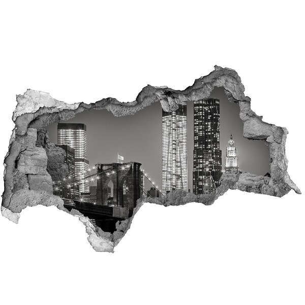 Autocolant 3D gaura cu priveliște Podul Brooklyn noaptea