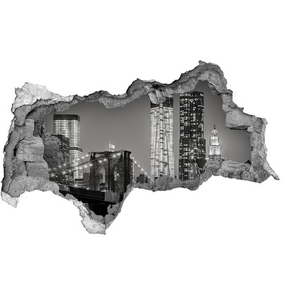 Autocolant 3D gaura cu priveliște Podul Brooklyn noaptea