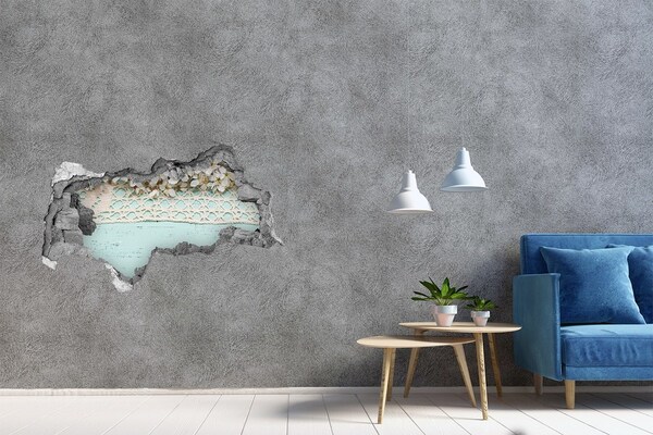 Autocolant autoadeziv gaură Motiv floral pe un fundal albastru de lemn