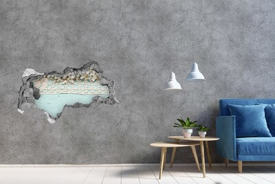 Autocolant autoadeziv gaură Motiv floral pe un fundal albastru de lemn