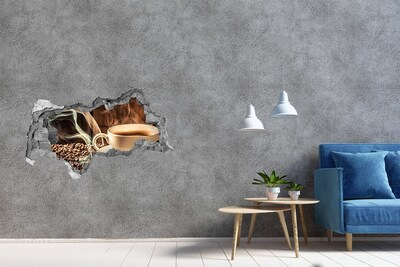 Autocolant de perete gaură 3D Cafea și boabe de cafea