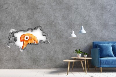 Autocolant gaură 3D Câine într-o gaură în perete