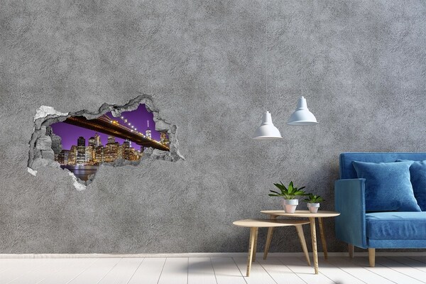 Autocolant de perete gaură 3D Podul Brooklyn noaptea