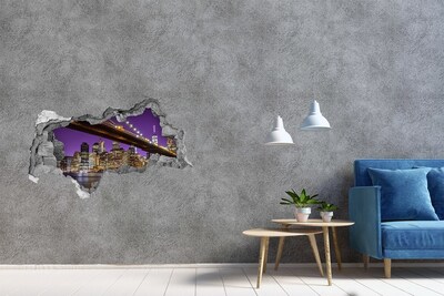 Autocolant de perete gaură 3D Podul Brooklyn noaptea