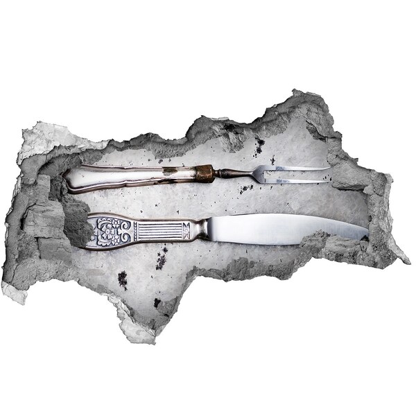 Autocolant autoadeziv gaură Un perete deteriorat cu ustensile de bucătărie