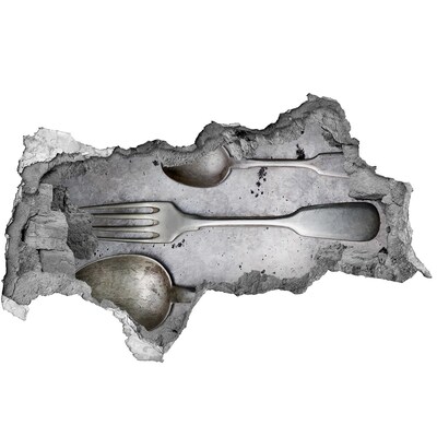 Autocolant de perete gaură 3D Un perete spart cu vedere la tacâmuri