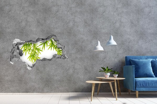 Autocolant gaură 3D Bambus verde printr-o gaură în perete