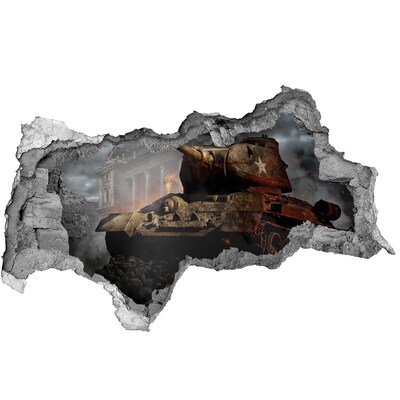 Fototapet un zid spart cu priveliște Tanc în ruinele orașului