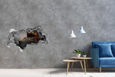 Fototapet un zid spart cu priveliște Tanc în ruinele orașului