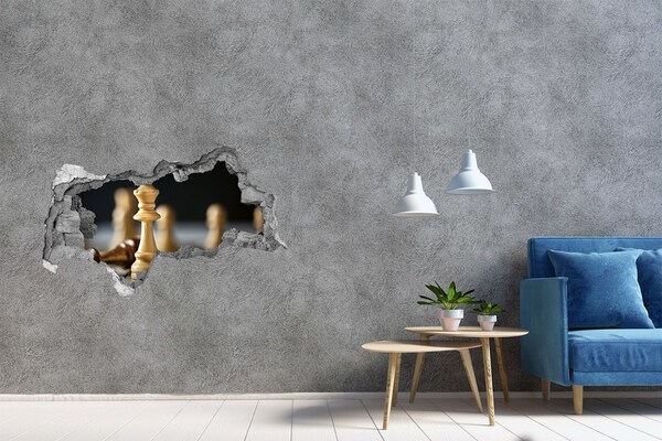 Fototapet 3D gaură în perete Jucând șah printr-o gaură în perete