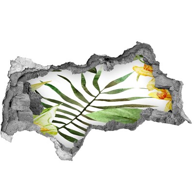 Fototapet un zid spart cu priveliște Palmier verde printr-o gaură în perete