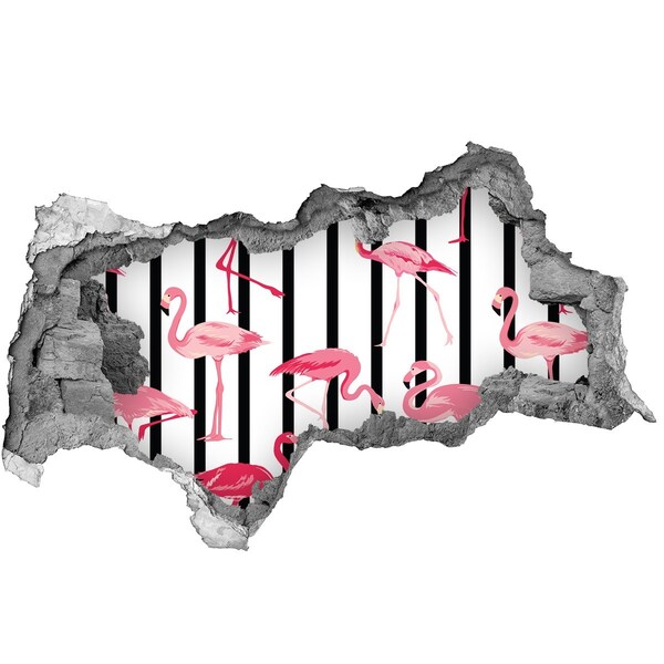 Autocolant gaură 3D Flamingo pe un fundal cu dungi