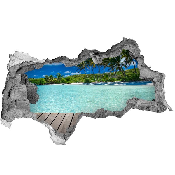 Autocolant de perete gaură 3D plaja tropicala