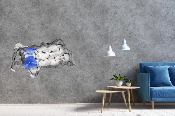 Autocolant 3D gaura cu priveliște Pietricele de plajă cu accent albastru