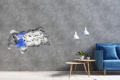 Autocolant 3D gaura cu priveliște Pietricele de plajă cu accent albastru