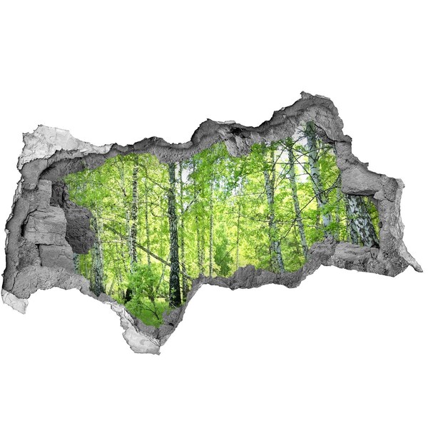 Autocolant un zid spart cu priveliște Pădurea verde în lumina soarelui