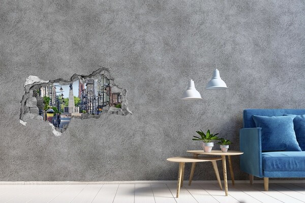 Fototapet 3D gaură în perete Stradă cu monument