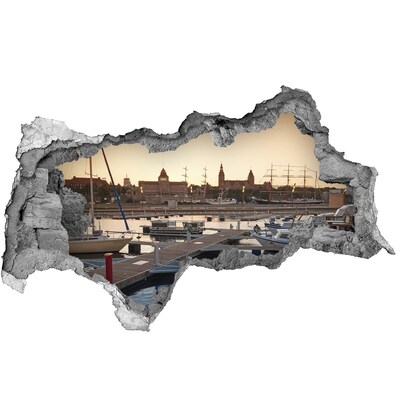 Autocolant gaură 3D Portul la apusul soarelui