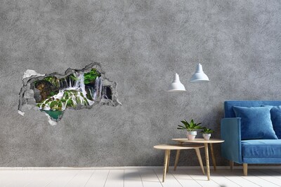 Fototapet 3D gaură în perete O cascadă într-un cadru verde