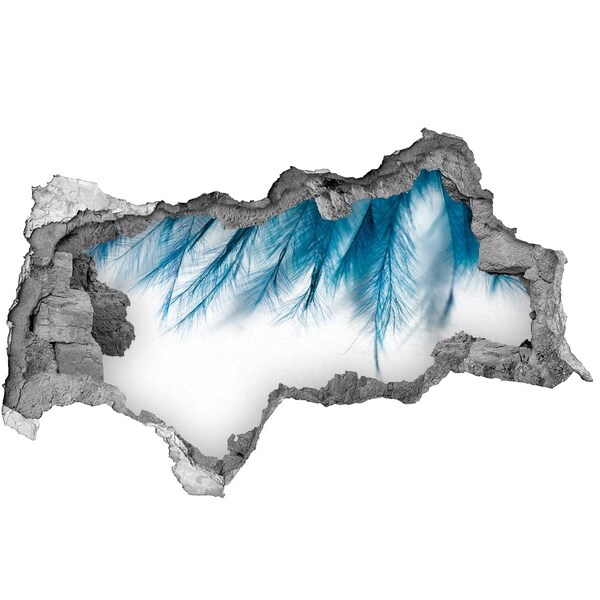 Autocolant gaură 3D Pene albastre în beton