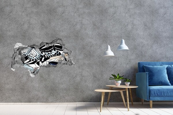 Fototapet un zid spart cu priveliște Fluturi într-o compoziție colorată