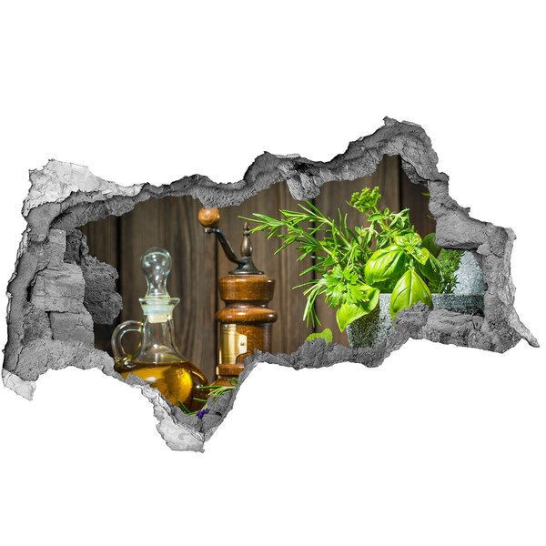 Fototapet 3D gaură în perete Colț de plante aromatice în bucătărie