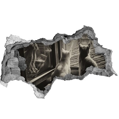 Autocolant gaură 3D Pisici la fereastră