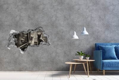 Autocolant gaură 3D Pisici la fereastră