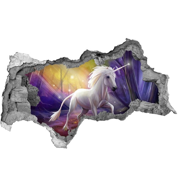 Autocolant de perete gaură 3D Unicorn în pădurea fermecată