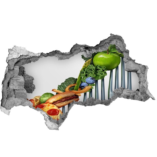 Fototapet 3D gaură în perete Lumea culinară din spatele zidului