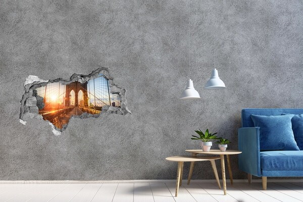 Fototapet 3D gaură în perete Podul Brooklyn la apus