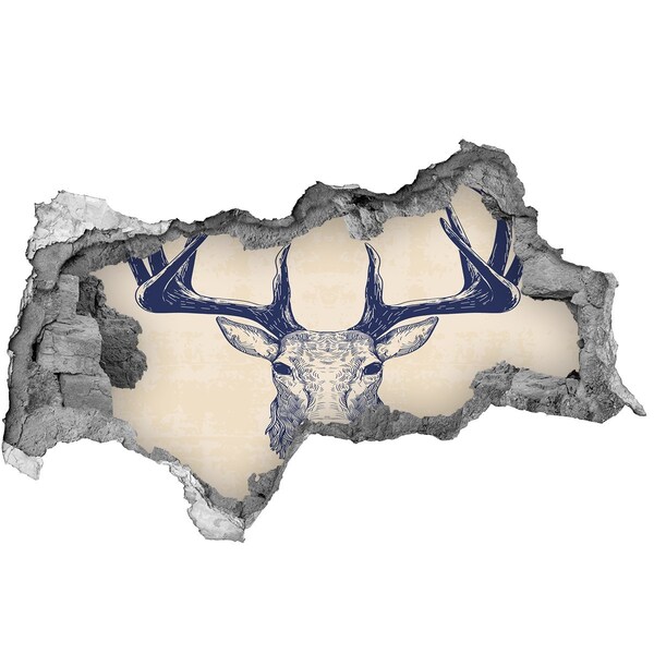 Autocolant 3D gaura cu priveliște Un cerb în mișcare într-o gaură din perete