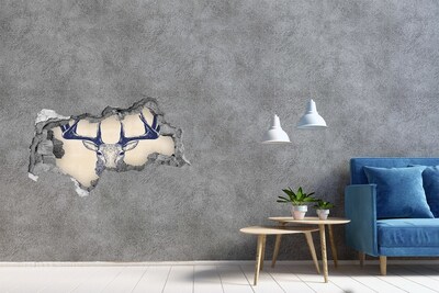 Autocolant 3D gaura cu priveliște Un cerb în mișcare într-o gaură din perete