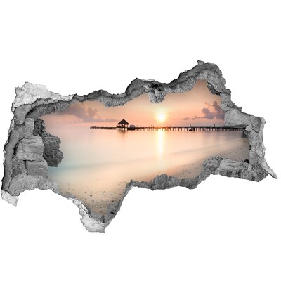 Autocolant 3D gaura cu priveliște Apus de soare peste dig
