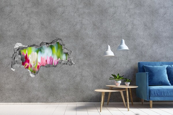 Fototapet 3D gaură în perete Un paradis al florilor în spatele zidului