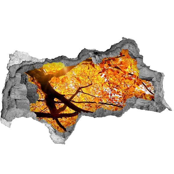 Autocolant de perete gaură 3D Toamna aurie în spatele zidului
