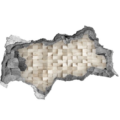 Autocolant gaură 3D Un perete deteriorat cu un mozaic din lemn