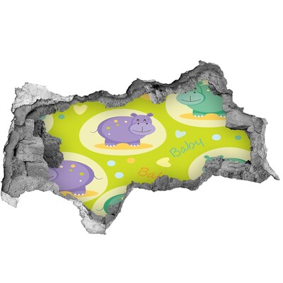 Fototapet un zid spart cu priveliște Hipopotami într-un decor colorat