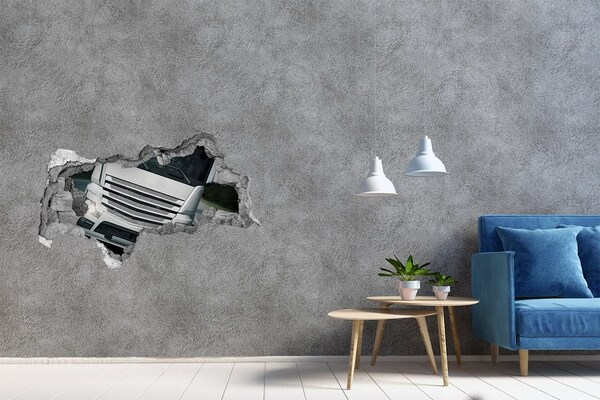 Fototapet 3D gaură în perete zid distrus de un camion