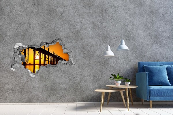 Autocolant gaură 3D Apus de soare peste dig