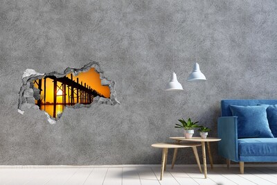 Autocolant gaură 3D Apus de soare peste dig